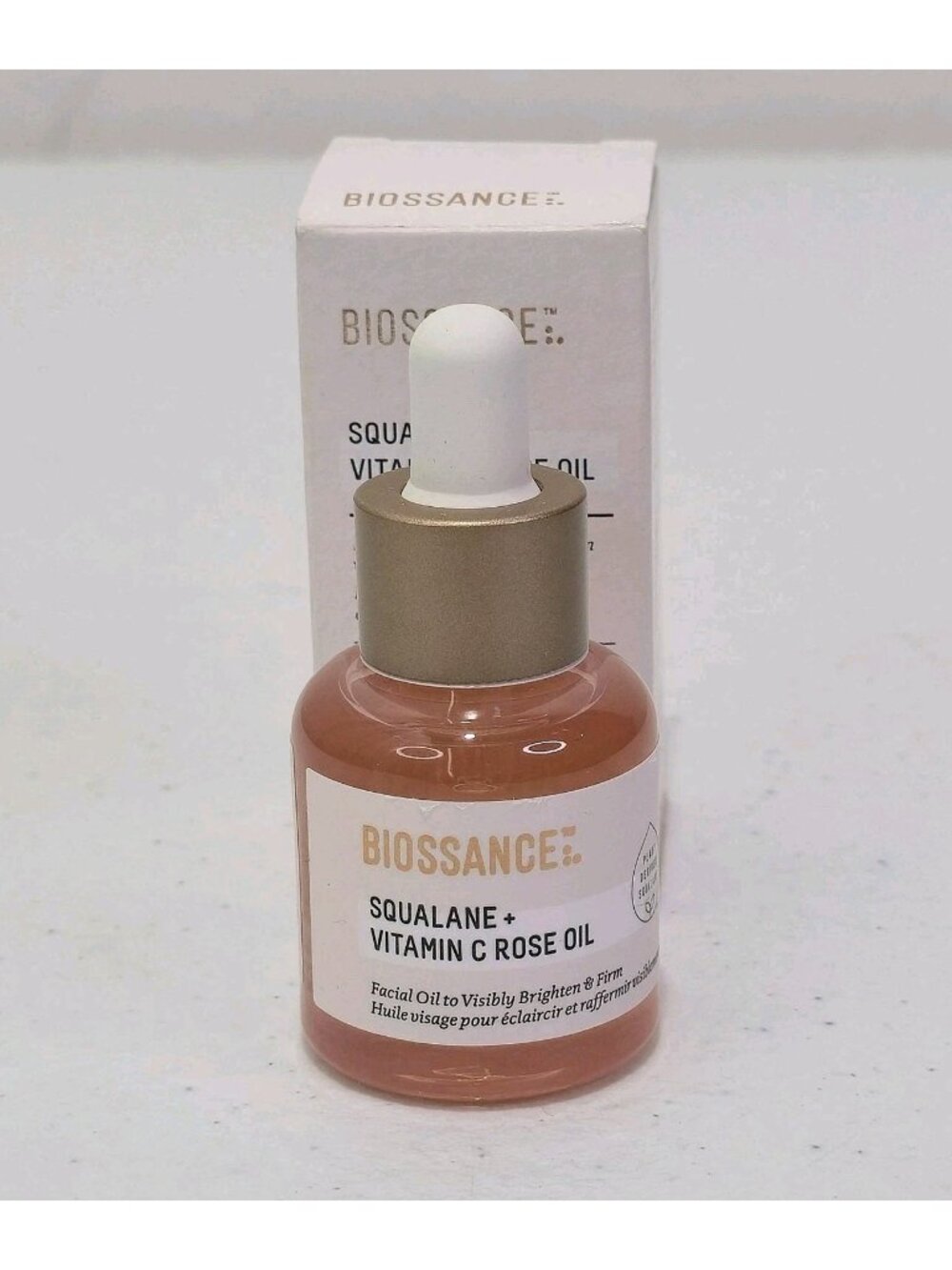 Biossance 15ml bottle of Squalane + Vitamin C Rose Oil